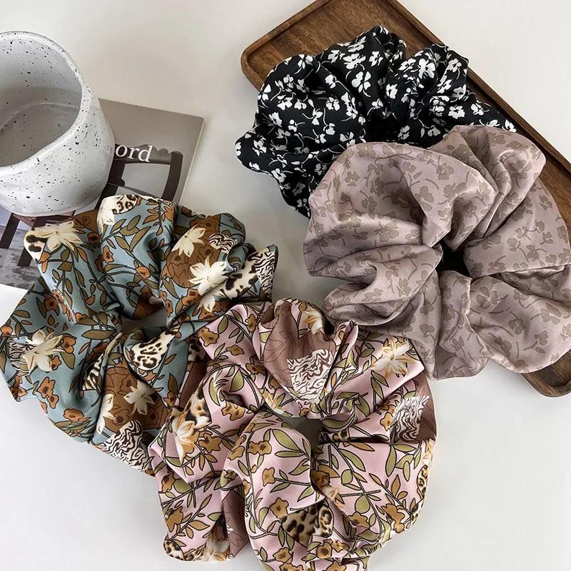 Printed Scrunchies Elastic Hair Bands Women Girls Vintage Hair Rope Ties Headbands Hair Accessories Ponytail Holder Rubber Bands