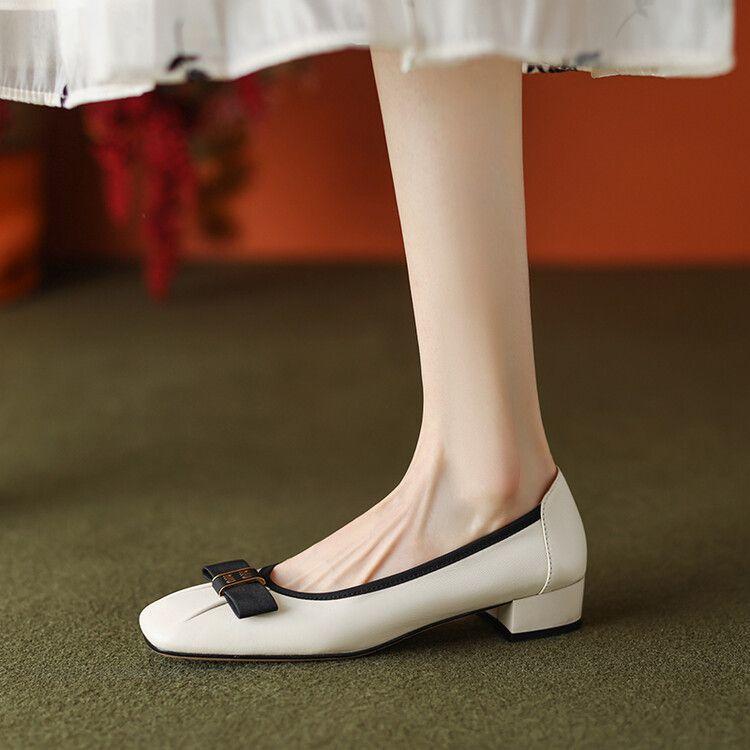 Модные офисные туфли с бантом на низком каблуке, элегантные туфли для женщин 2024 года, женская летняя обувь с квадратным носком, последняя нескользящая обувь, элегантная, горячая