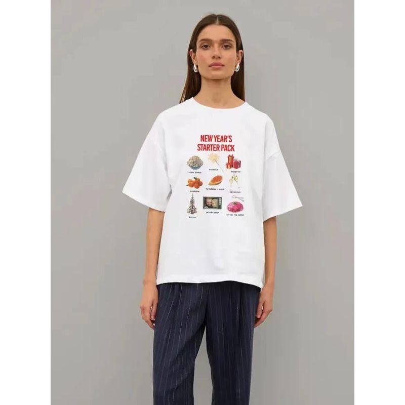 Fashion Style Fashion Print Round Neck Short Sleeve T-shirt Loose Casual Top Loose Printed T-shirt