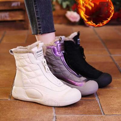 Fujin 5 см Вниз Искусственная Кожа Женские Теплые Осенние Зимние Модные Ботильоны на Платформе-Танкетке с Плюшем на Скрытой Платформе-Трубе Весенние Женские Ботильоны Обувь