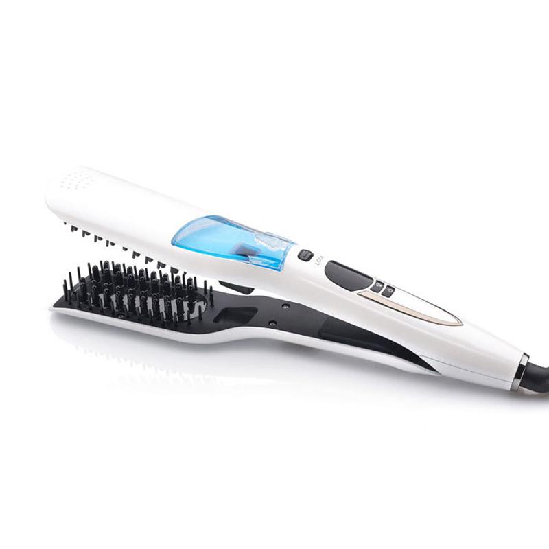 Portable Steam Hair Straightener Brush Heating Hot Hair Combs Dual Voltage Titanium Curling Iron Steam Flat Iron