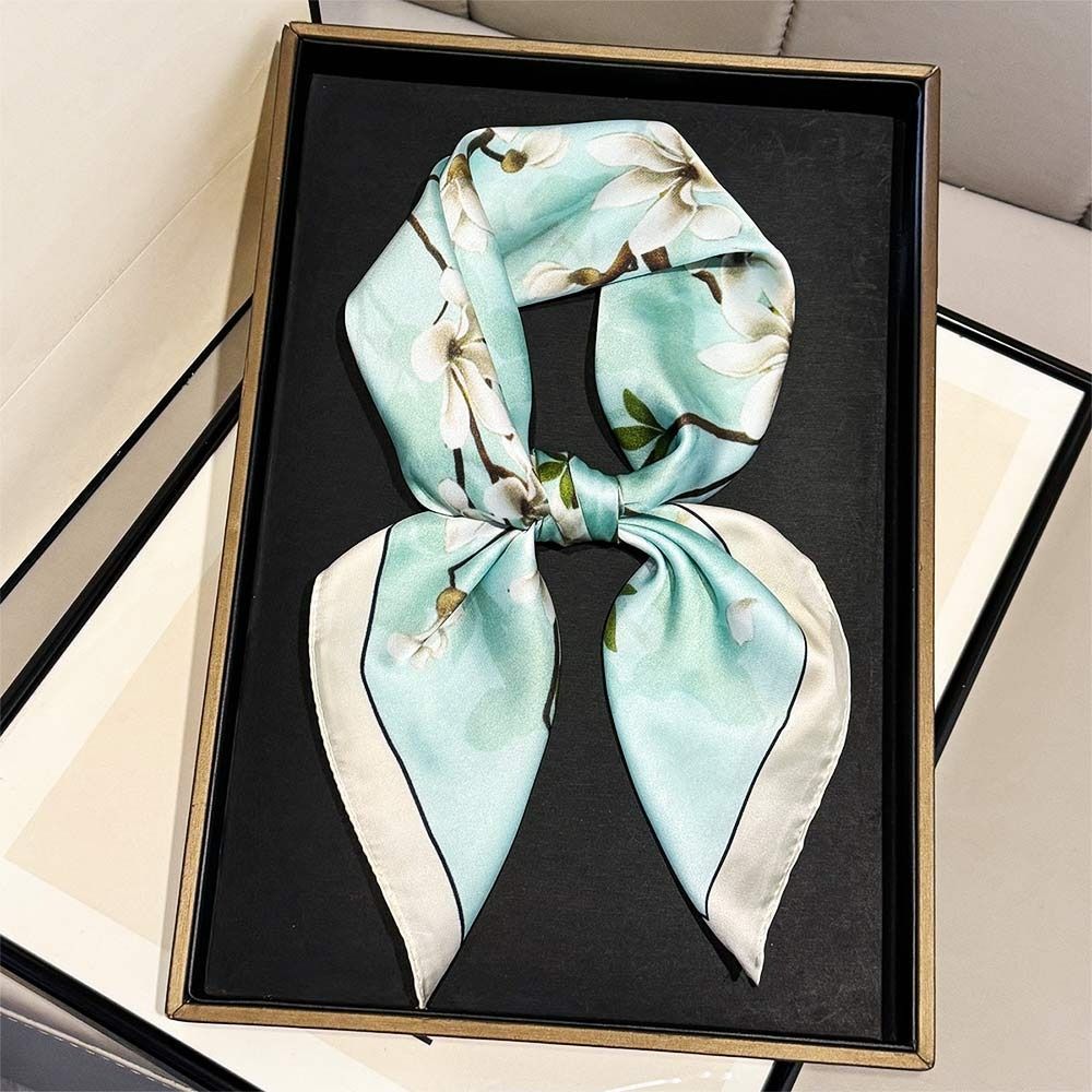 65*65cm Fashion Luxury Women Silk Scarf Square Flowers Print Hair Scarf Breathable All-Match Headband Scarf