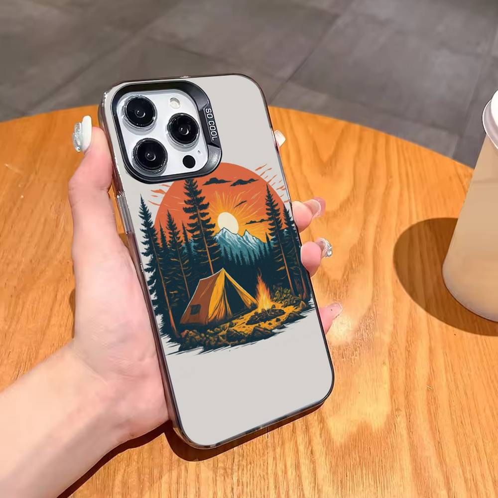 Nature outdoor camping Phone Case For iPhone17 16 15 14 13 12 Pro Max Grey Black Matte Laser Metallic Aurora Funda