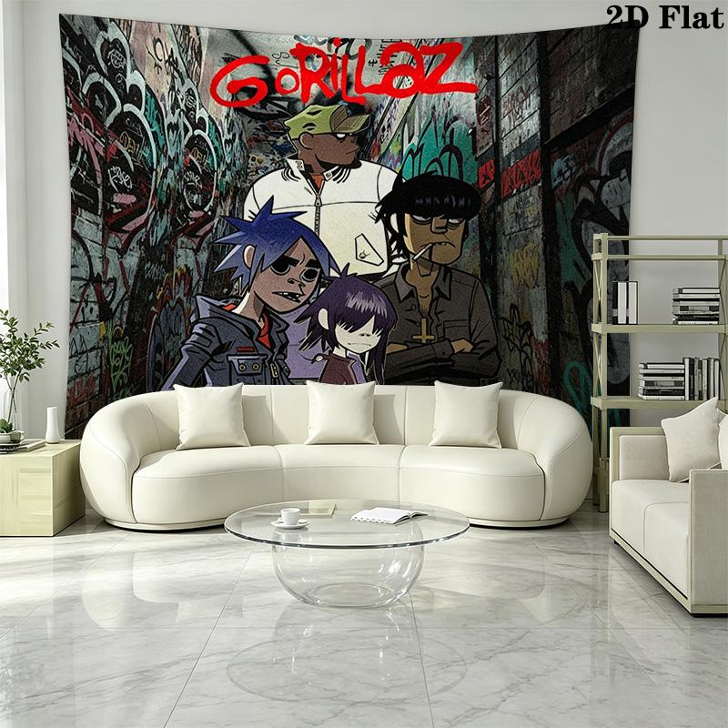 Gorillaz Wall Tapestry Aesthetic Wall Hanging Printed Fabric Blanket Decorative Tapestries for Bedroom Living Room Home Decor
