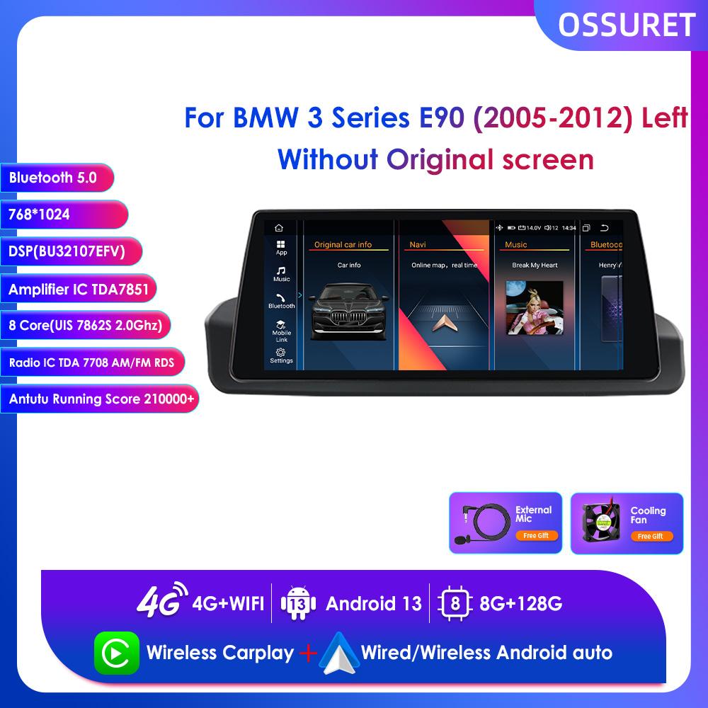 OSSURET 10,25-дюймовая автомобильная магнитола для BMW 3 серии E90(2005-2012) Без оригинального экрана(Только левостороннее вождение)с поддержкой Carplay Intelligent Android Auto