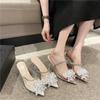 High Heels Summer Fashion Outer Wear Pointed Rhinestone Transparent Word with Stiletto Bow Slippers