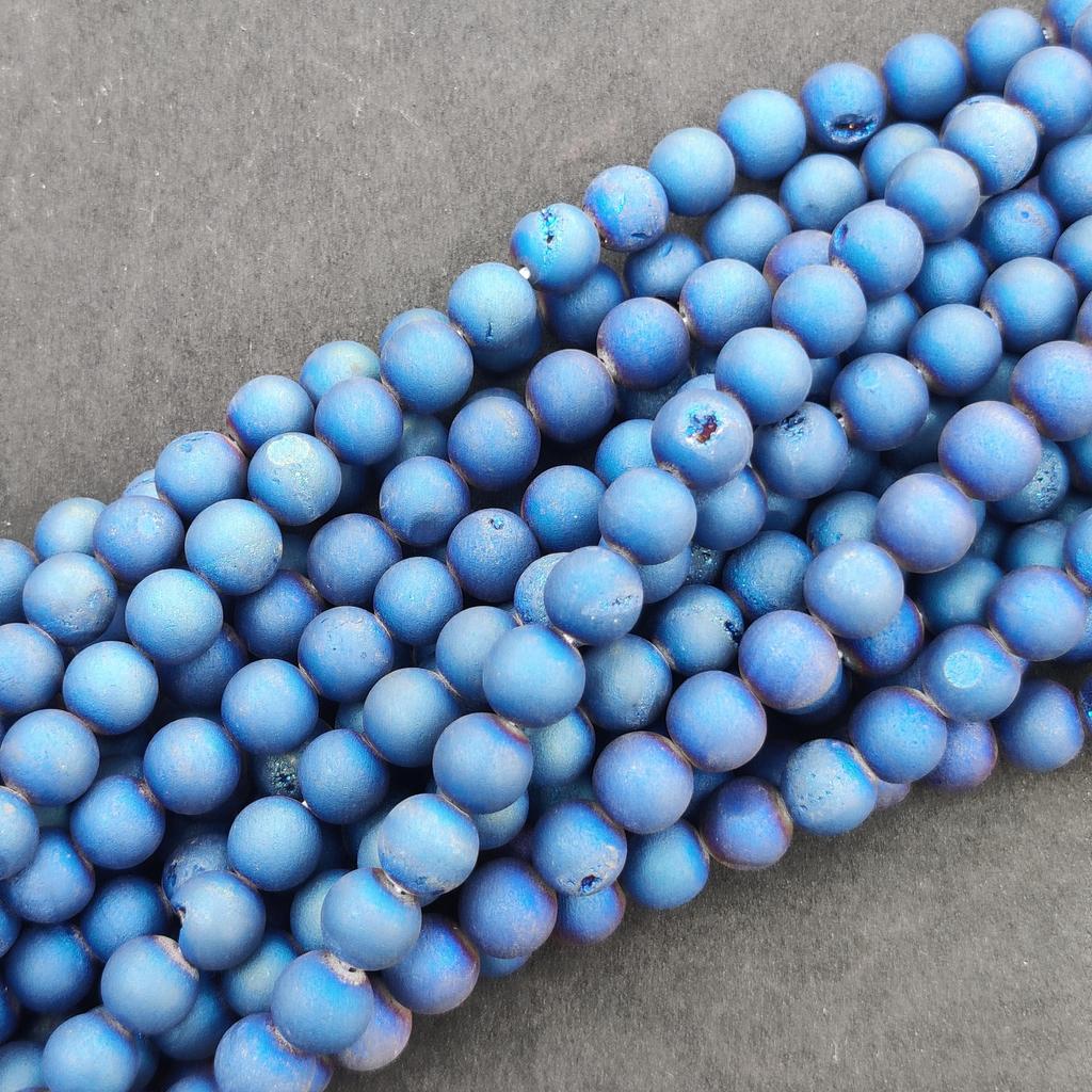 Matte Finish Blue Druzy Agate Round Beads Gemstone, Druzy Stone Beads, Gemstone Beads, 14-15 Inch Strand, 6mm 8mm 10mm Stone Size.