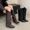Кожаные ботфорты Wasteland на высоком каблуке женские длинные черные ботинки осень-зима новые на толстом каблуке с острым носком рыцарские ботинки