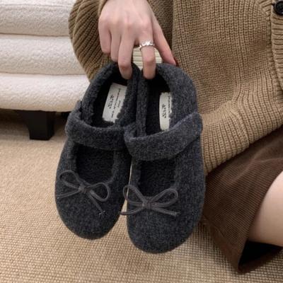 Модные женские фетровые туфли Мэри Джейн с деталью в виде банта Уютные и милые балетки из шерстяной ткани Женские удобные уличные теплые хлопковые