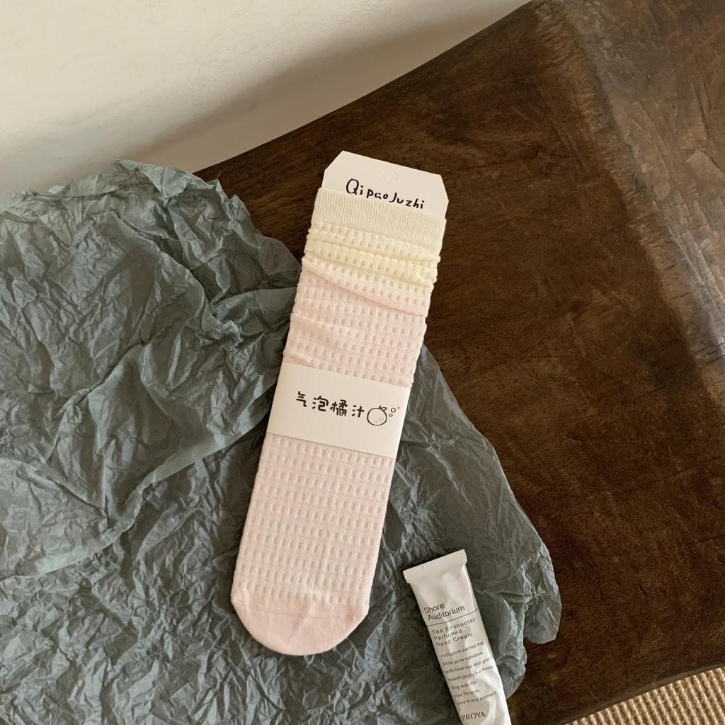 Cute Cat Short Medium Tube Socks Thin Striped Versatile Mesh Breathable Curled Socks