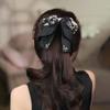 Elegant Black Bow Shark Clip French Style Women Sequin Hairgrips Shiny Rhinestone Hair Claw  Female
