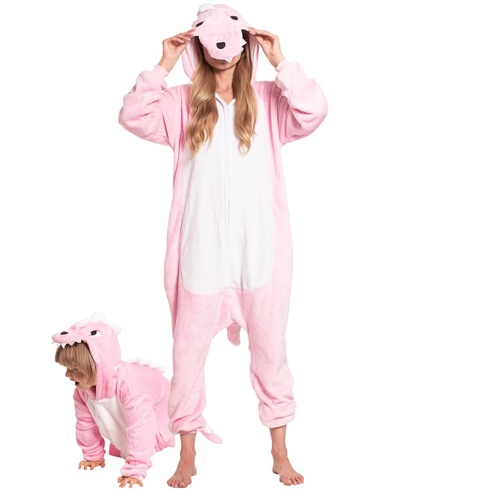 Piżama dla dzieci dziecięca kigurumi onesie kostium dinozaur różowy 135-145