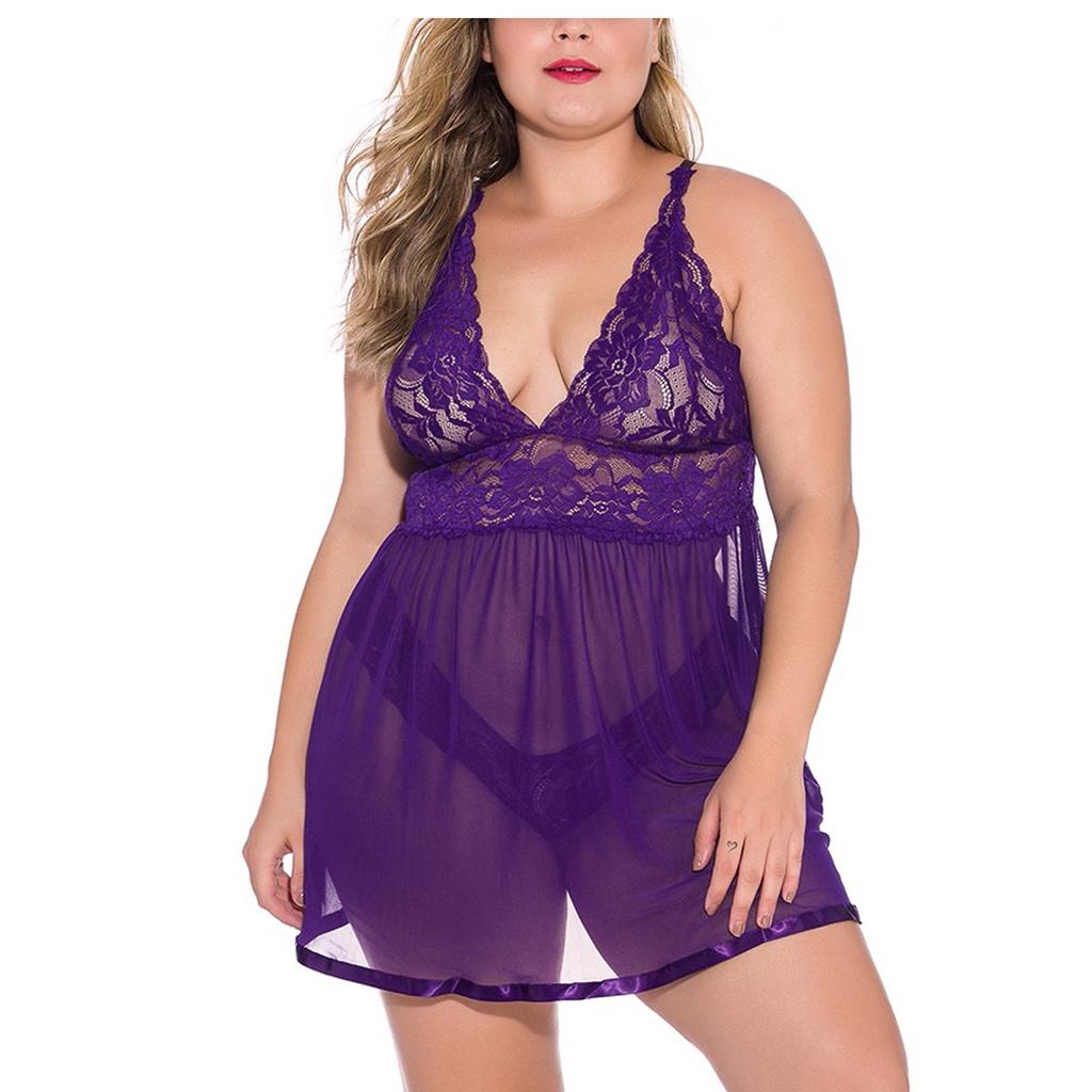 Women's Sexy Lingerie Mesh Solid Color Nightdress Suspender Pajamas