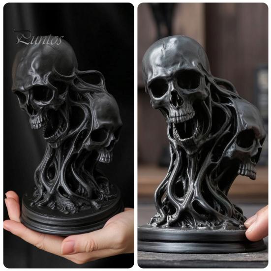 Домашние акценты в готическом стиле 3D-печатное украшение «Двойной череп», Скрученная фигурка скелета из смолы, Статуэтка-аксессуар для создания атмосферы секретной комнаты на рабочем столе
