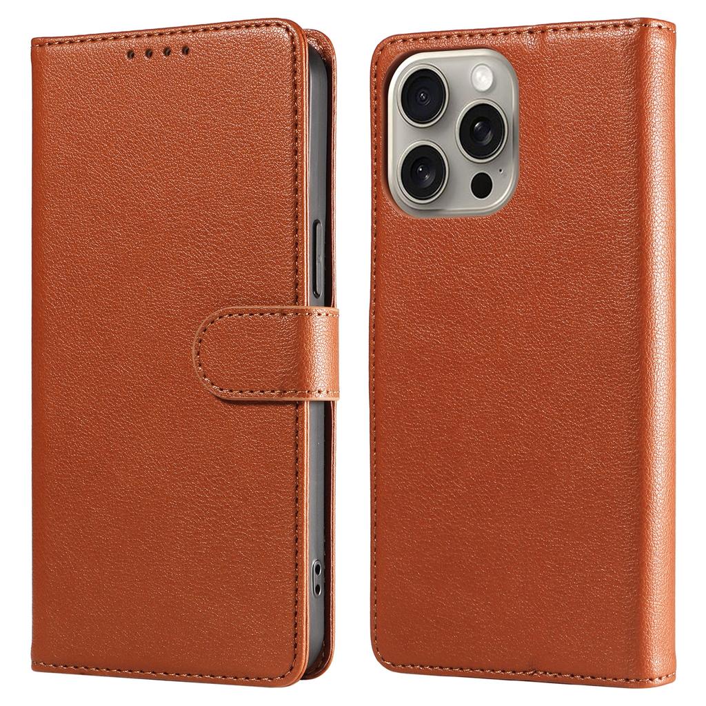 For iPhone 15 Pro Leather Case Litchi Texture RFID Blocking Wallet Stand Phone Cover
