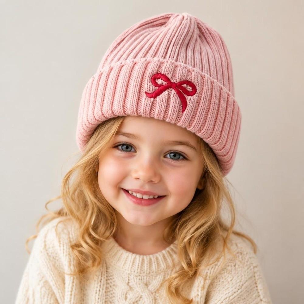 Cold Proof Baby Knit Hat Embroidery Bow Kids Knitted Hat cute Pullover Cap winter