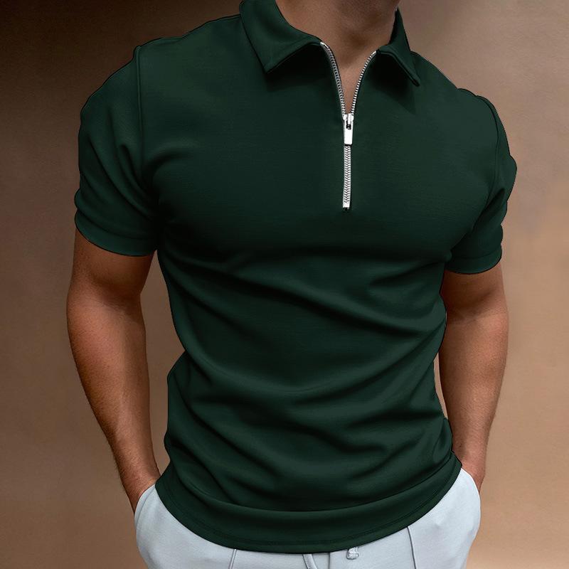2024 Men's Summer Short Sleeve T Shirts Solid Zipper Lapel Collar T Shirt Fashion Men Tees White Black Blue Plus Size Tops