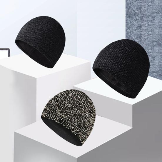 Вязаная светоотражающая шапка Yousheng, ветрозащитная, высокоэластичная, купольная, двухслойная, плюшевая, с подкладкой, в уличном стиле, для ночных пробежек, предупреждающая, зимняя, сохраняющая тепло