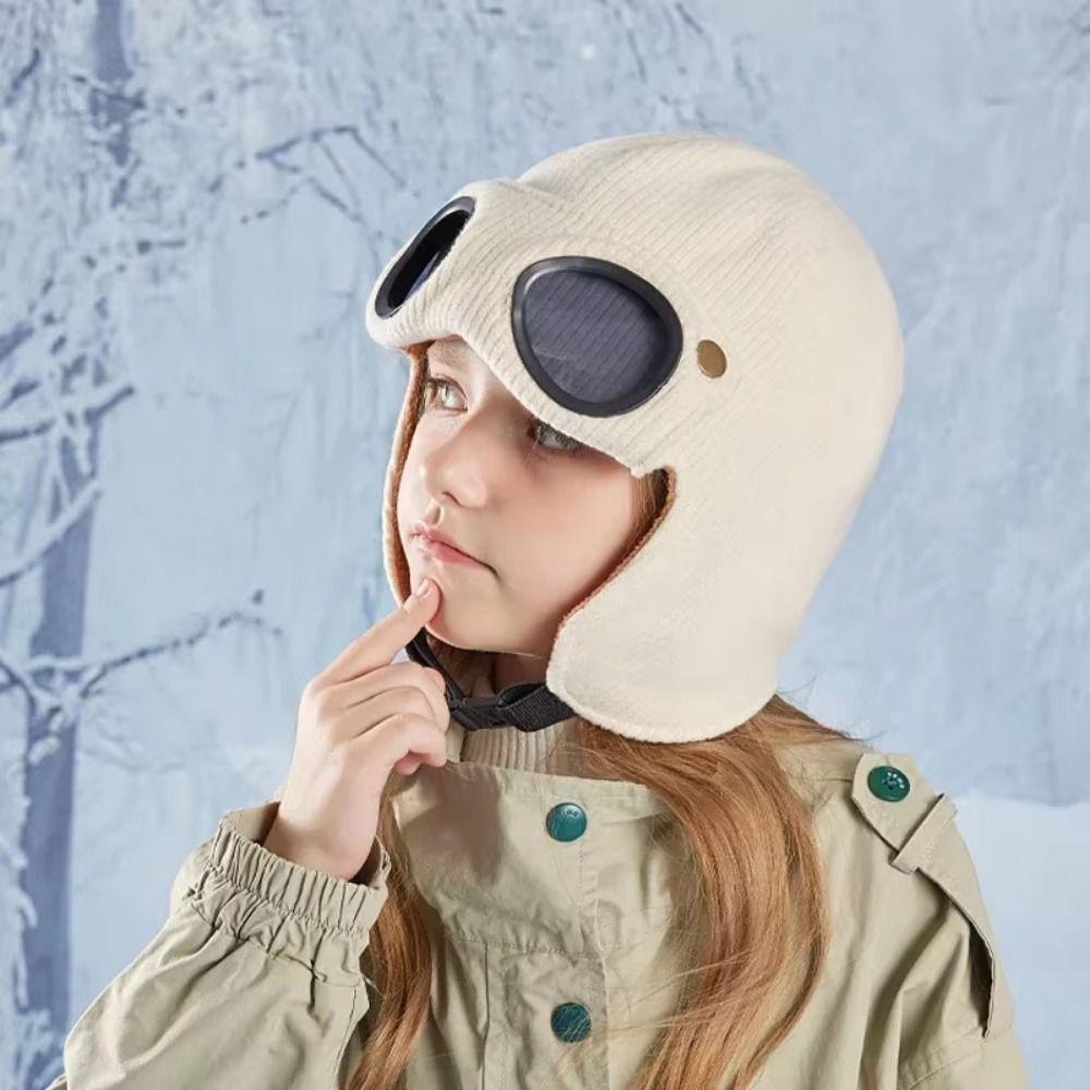 Neck Protection Warm Cap With Goggles Buckle Windproof Head Cover Kids Knitted Beanies Outdoor