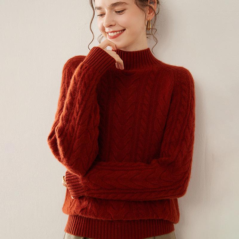 Женский приталенный кашемировый свитер-пуловер крупной вязки на осень/зиму
