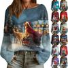 Women's Fashion Round Neck Long Sleeve Christmas Print Casual Pullover Sweater Top