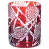 Mizukage Kiriko Glass Rocks Ranbori Komon Bisho J-kitchens Cup, Glass, 70xH90mm, 210cc, (Small Pattern), Red, (Current Model)