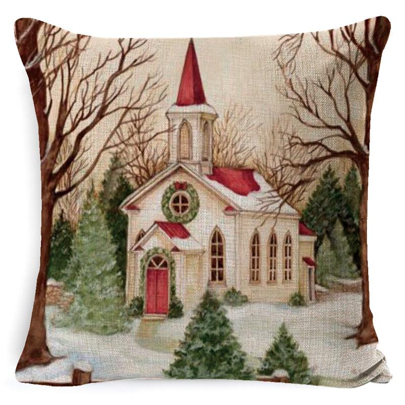 Christmas Snowman Pillowcase Living Room Decoration Linen Pillowcase New Year Santa Claus Christmas Sofa Cushion Cover