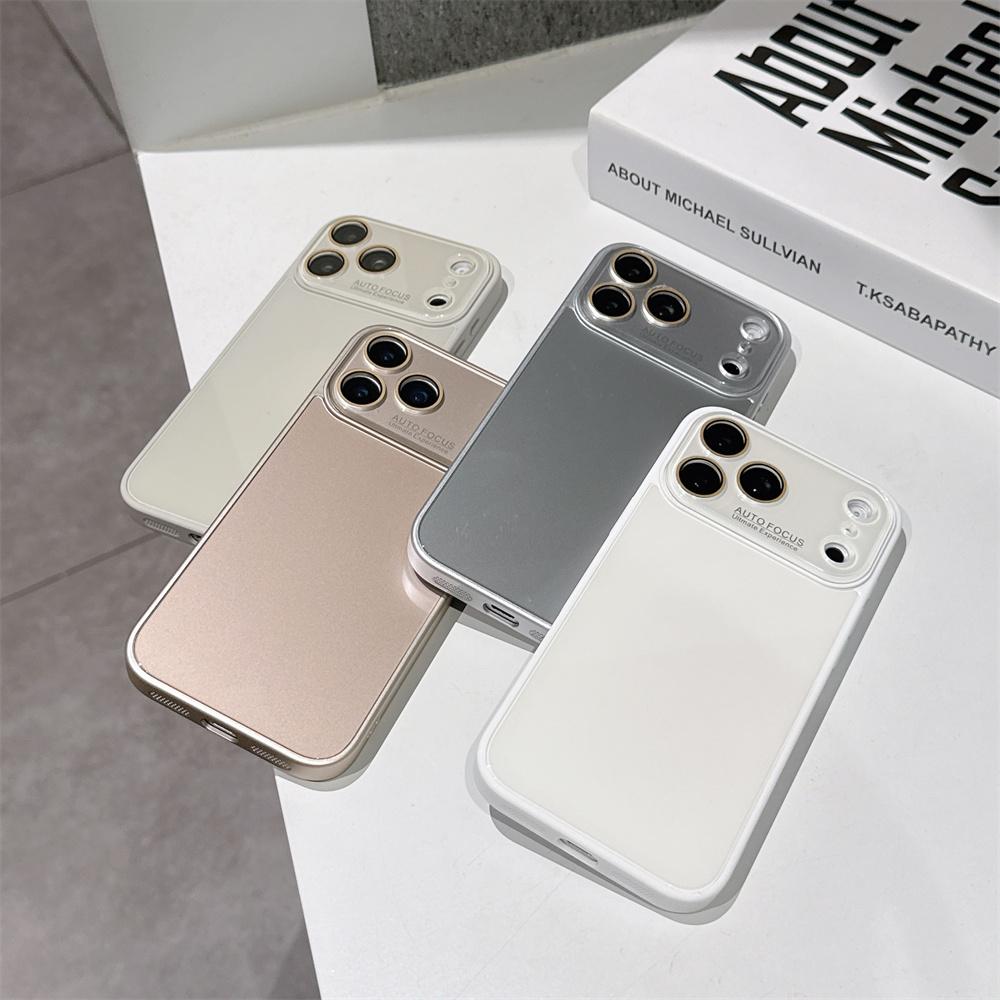 Glossy Icy Simple Slim Glass Mobile Phone Case for iPhone 17 Pro Max 16 15 14 13 Matte Frame Full Camera Lens Protection Cover