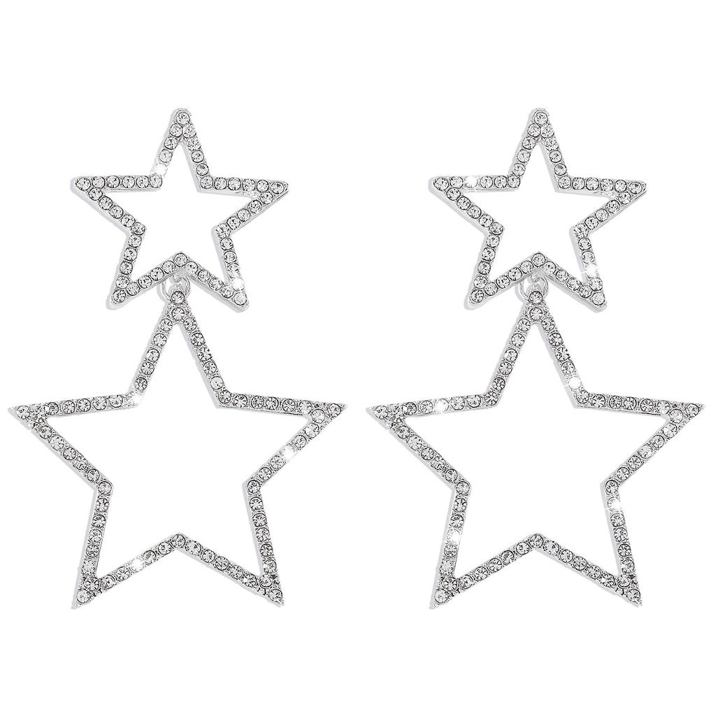 Star Earrings for Women Dangling Siver Rhinestone Big Star Earrings Dangle Gold Sparkle Star Drop Earrings Fashion Jewelry