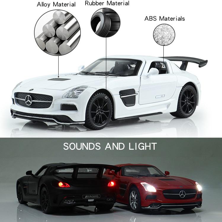 Mercedes Benz SLS AMG Supercar Simulation Diecast & Toy Vehicles Sounds & Light Pull Back Car 1:32 Alloy Collection Model