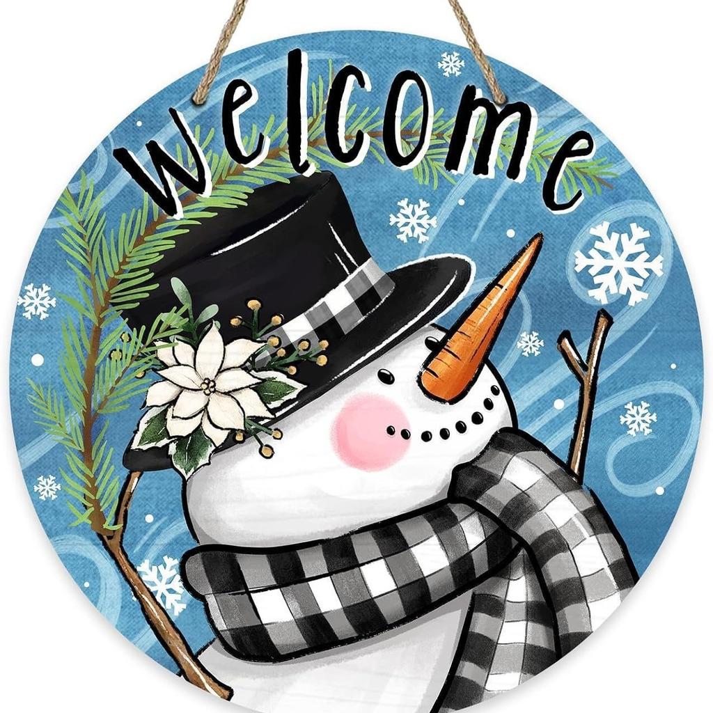 Snowman Front Door Welcome Sign 2026 Christmas Wooden Snowman Door Sign for Garden Farmhouse Home Christmas Winter Sign