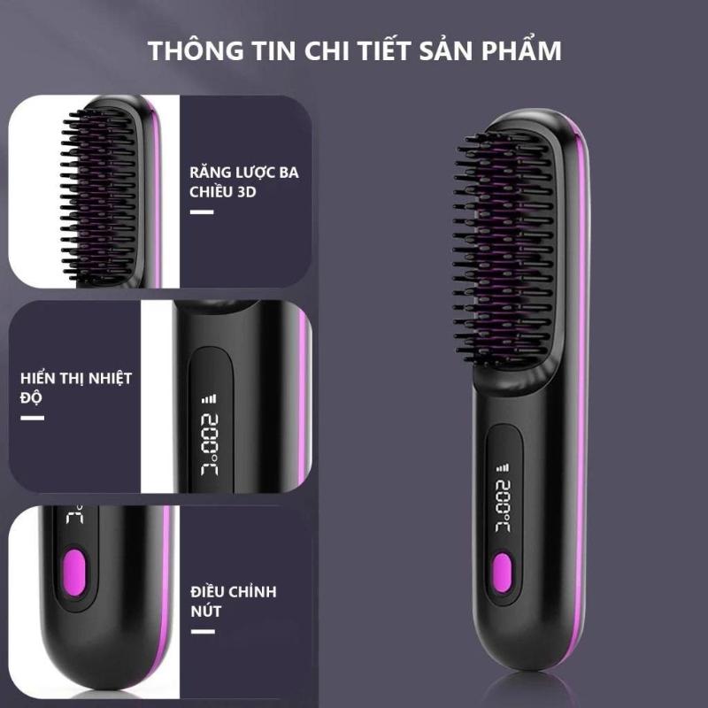 Convenient Cordless Hair Straightener Brush with LCD for Home or Travel Styling Anytime Anywhere