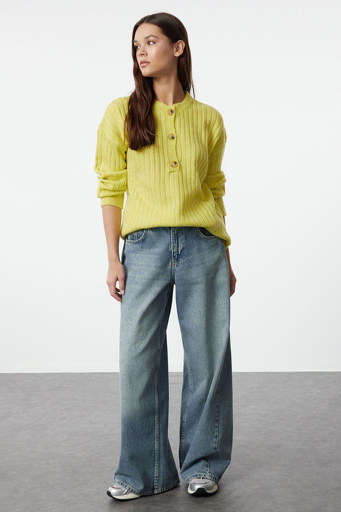 Женский модный стильный свитер, салатовый мягкий текстурированный базовый трикотажный свитер