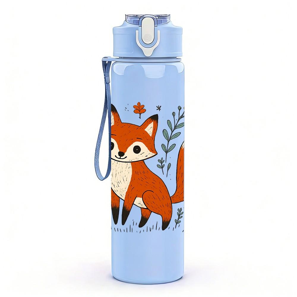 1PC Floral Wreath Fox 750ml Color Plastic Sports Water Bottle Leakproof Flip Straw Lid Suitable for Sports Office Home Use
