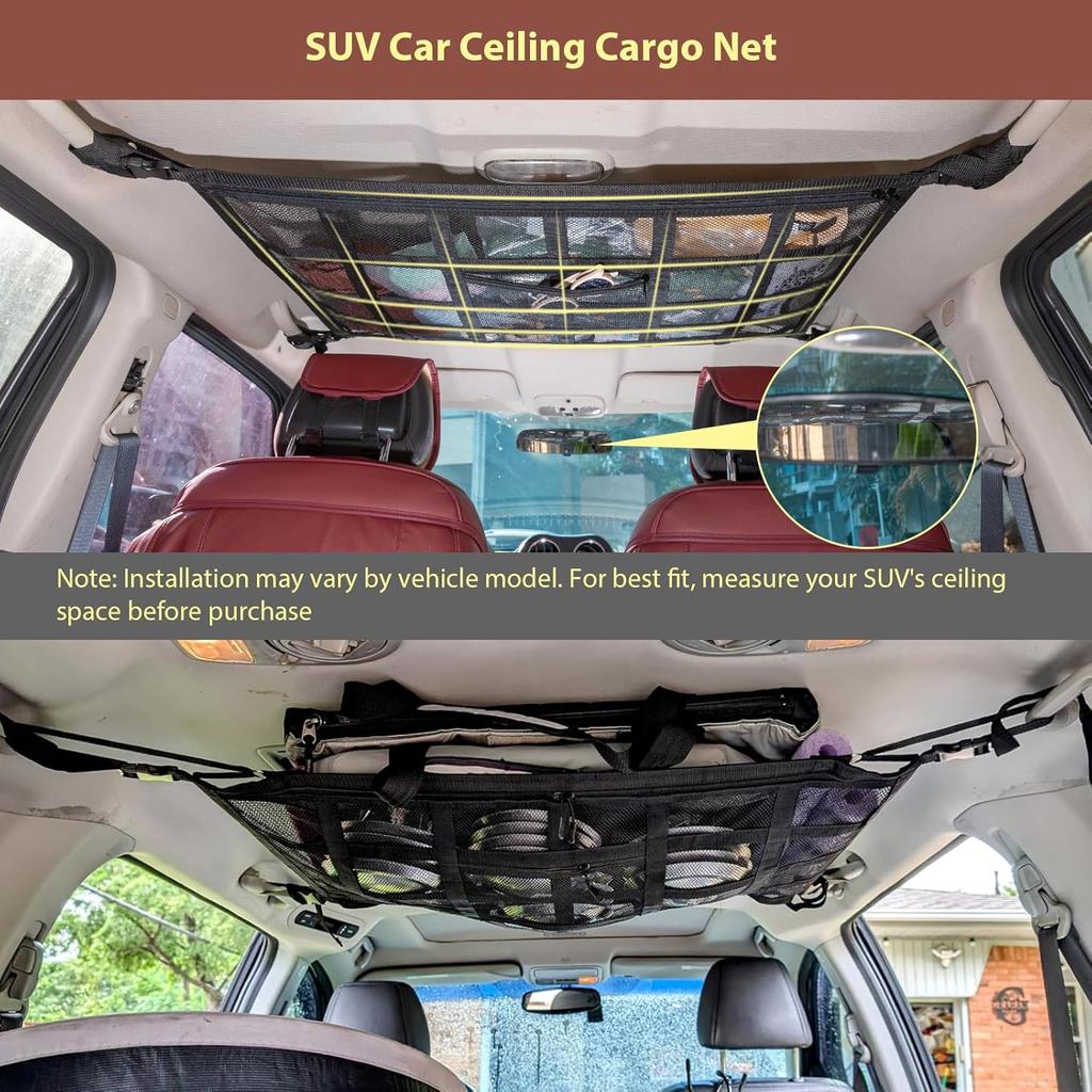 Kaskawise Сетчатый карман для груза на потолок автомобиля SUV, 35,4"X23,6", Двухслойная сетка, Органайзер для хранения на крыше автомобиля, Для Ford, F150, Jeep, Honda CRV, RAV4, Органайзеры для фургона