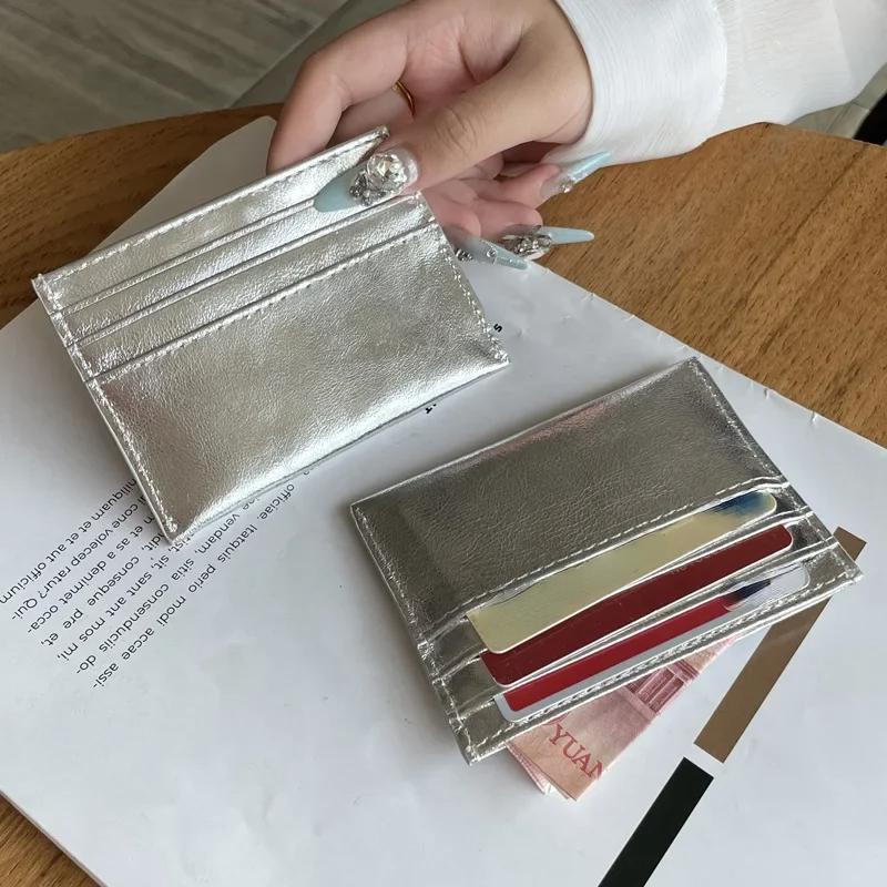 Ультратонкий кошелек из натуральной кожи с отделением для кредитных карт и слотом для нескольких карт, банковская кредитная сумка, серебряный мини-милый кошелек для женщин и мужчин