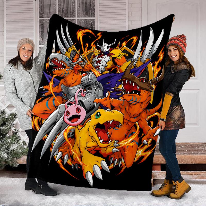 1pc Digimon Theme Blanket - Digital Print, Polyester, Cozy for All Seasons, Perfect for Outdoor, and Travel
