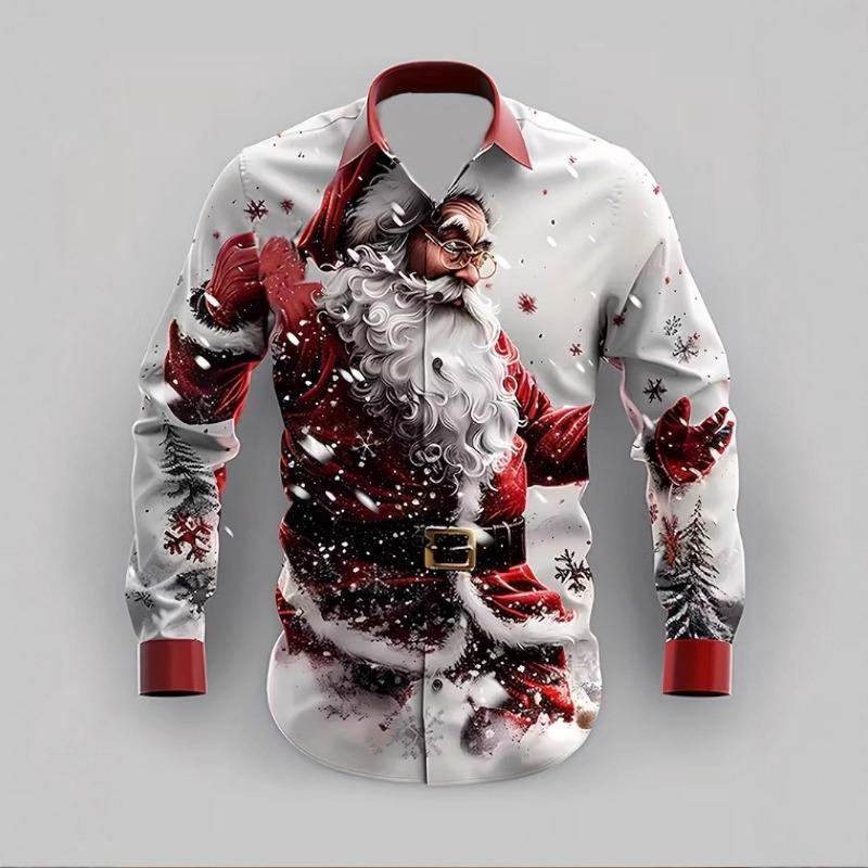 Men's Long Sleeve 3D Digital Print Christmas Shirts Casual Tops for Autumn and Winter