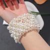White Women Bracelet Elastic Wide Bangle Minority Pearls Bracelet Ladies