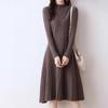 Autumn/Winter 100% Wool High Neck Slim Fit Knitted Dress with Umbrella Skirt