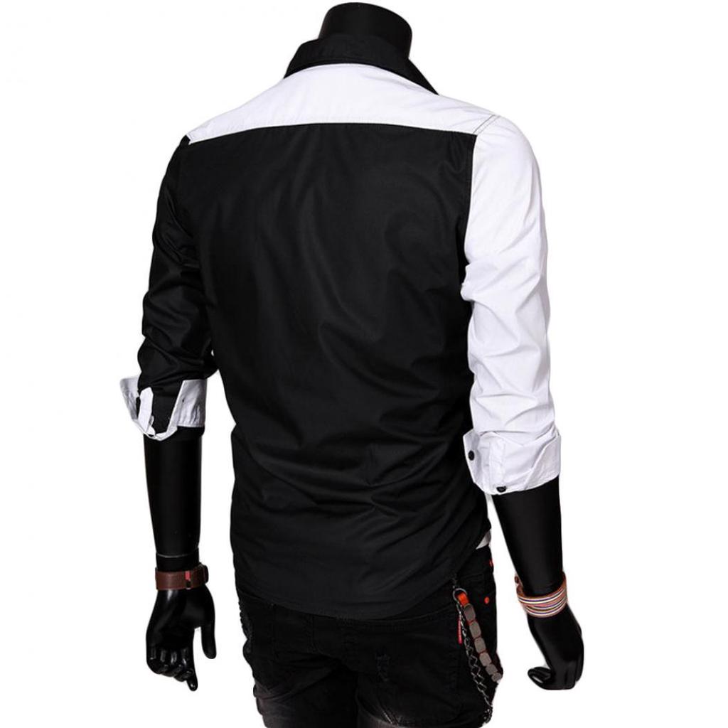 Мужская мода сексуальная приталенная цветная лоскутная рубашка с отложным воротником и длинным рукавом