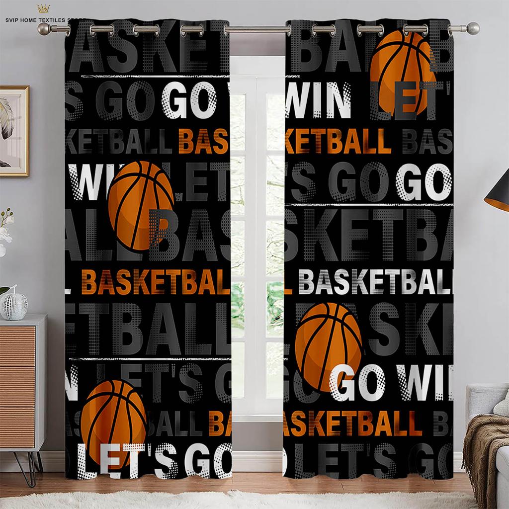 Машинная стирка Шторы с принтом баскетбола, Спальня, Гостиная, Кухня, Клуб, Общежитие, Декоративные, 2 шт.