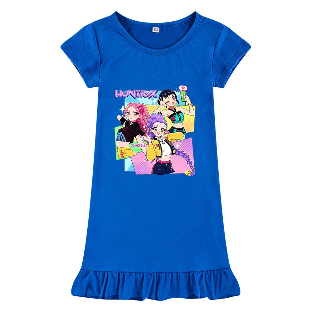 M1232 Kids Girls Kpop Rumi Zoey Mira Print Short Sleeves Ruffle Dress