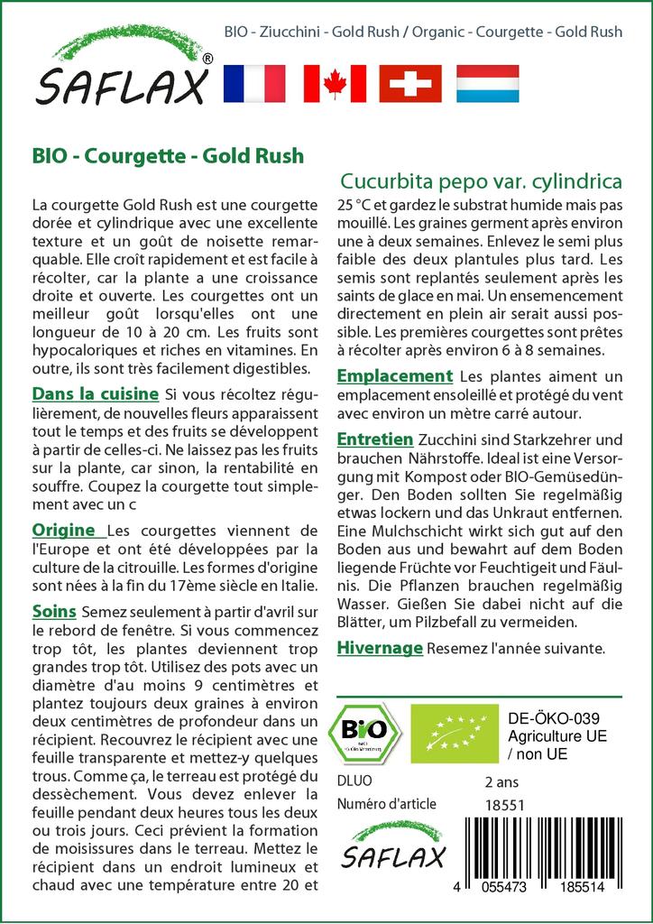 SAFLAX Garden in the Bag - Органический - Кабачок - Золотая лихорадка - 5 семян - С субстратом в подходящем стоячем пакете - Cucurbita pepo