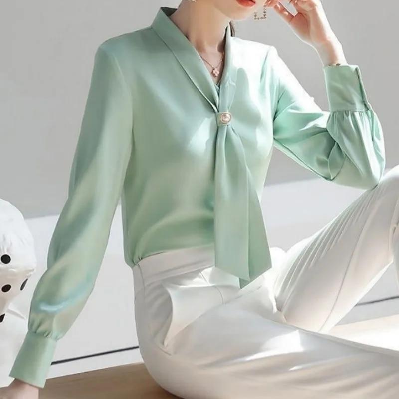 Chiffon White Shirt Women's Spring and Autumn Long-sleeved Shirt