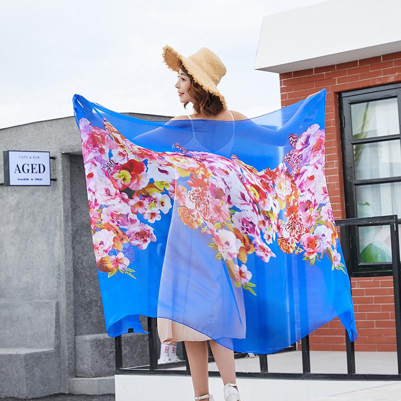 Шелковые шарфы для женщин на весну и осень тонкие шифоновые принты универсальные пляжные шарфы кондиционеры солнцезащитные платки