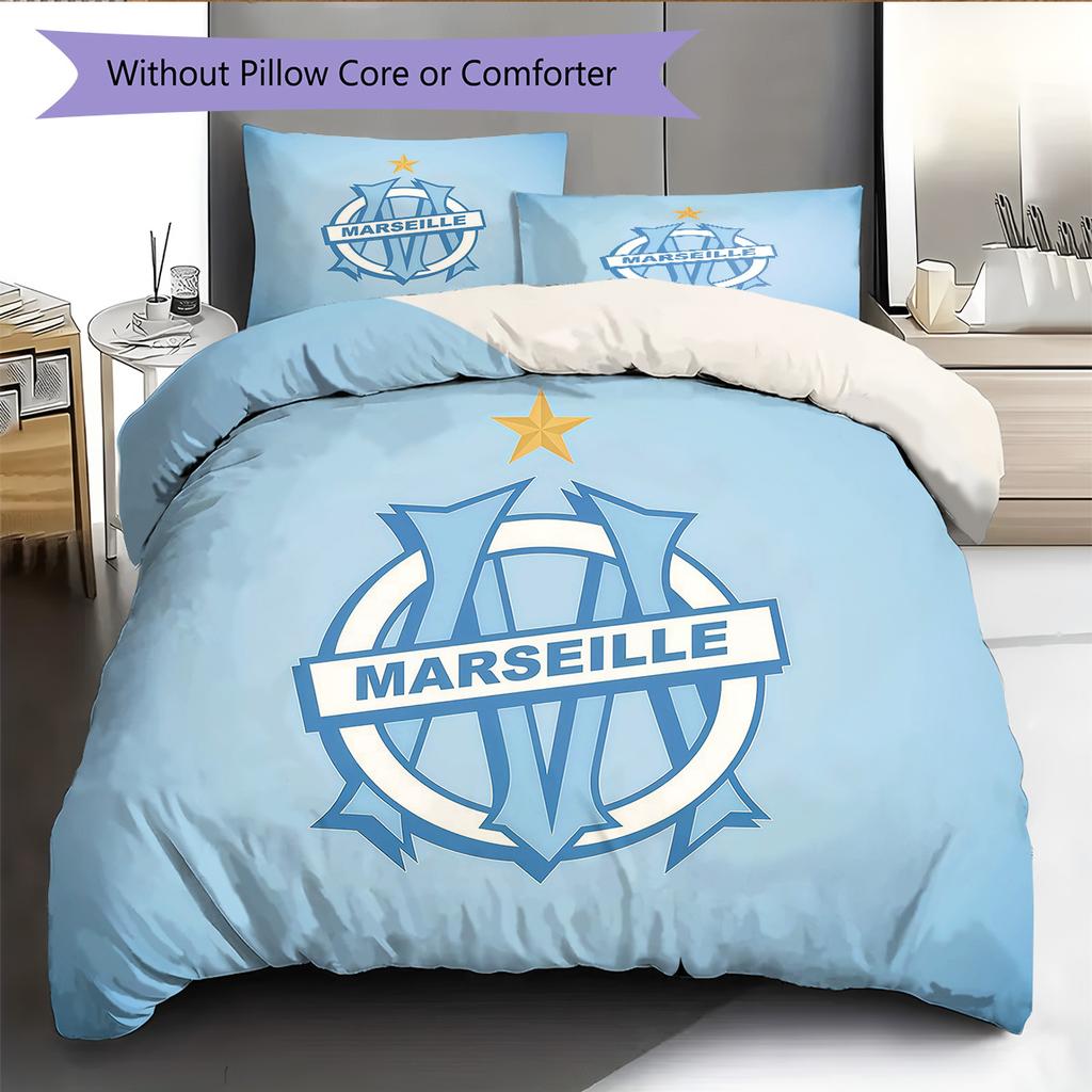 Olympique de Marseille Pattern Bedding Quilt Set Home Decoration Gift (1 * duvet cover + 2 * pillowcase without core)