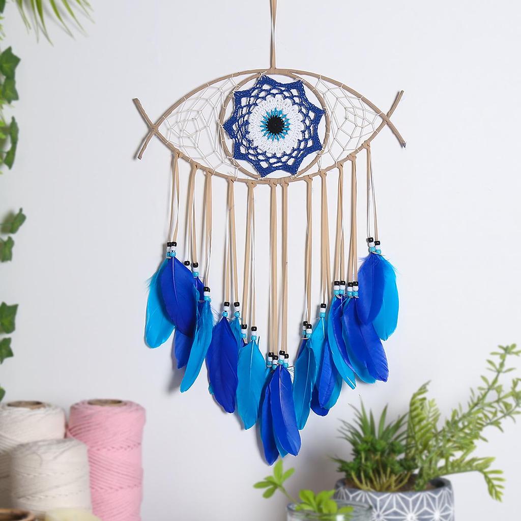 Evil Eye Feather Dream Catcher Pendant - Handmade Decorative Woven Craft