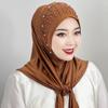 Удобный мусульманский хиджаб с бусинами, однотонный, полностью закрывающий, турецкий платок-повязка на голову, арабский хиджаб-шапка