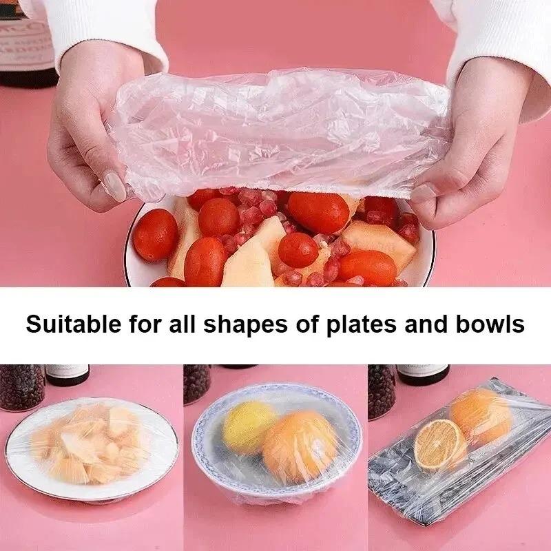 100Pcs Disposable Children Shower Cap For Hair Elastic Mesh Shape Plate Plastic Wrap Cover Food Grade Food Cover